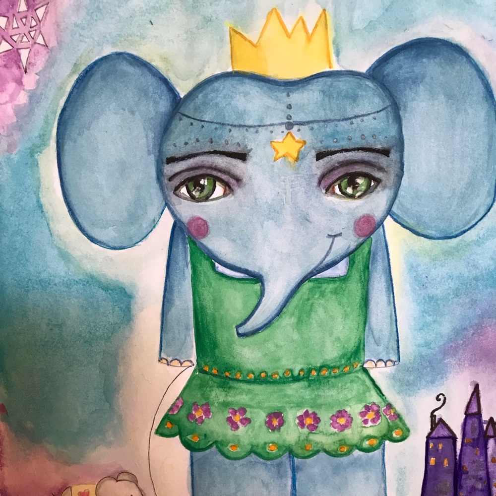 Original Painting Elefant baby decoration  9”x12”